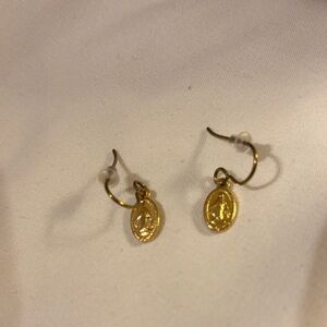 Gold Oval Drop Earrings
